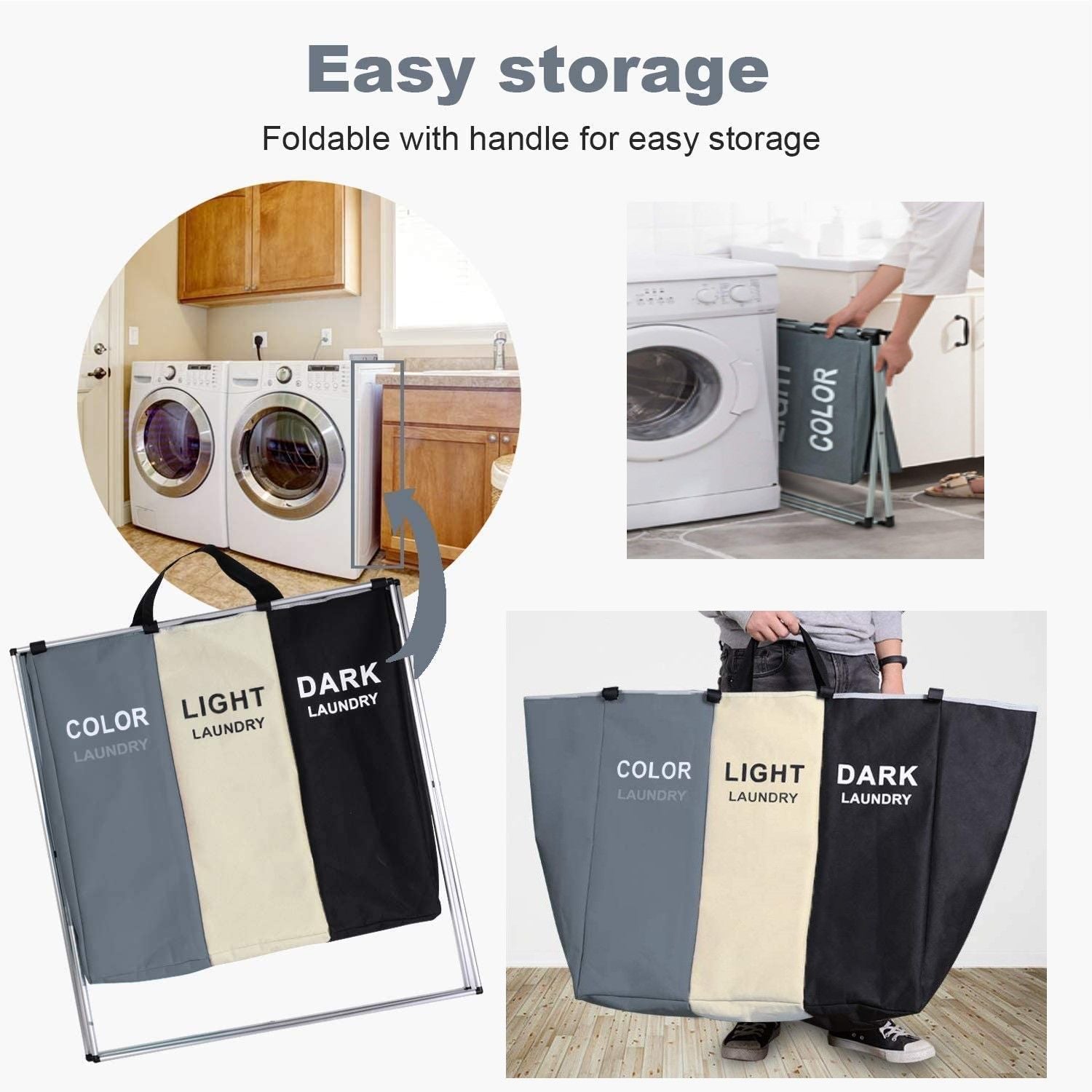 3 in 1 Large 135L Laundry Hamper Basket - Waterproof, Foldable, Aluminum Frame - SuperSaverAU - view 2