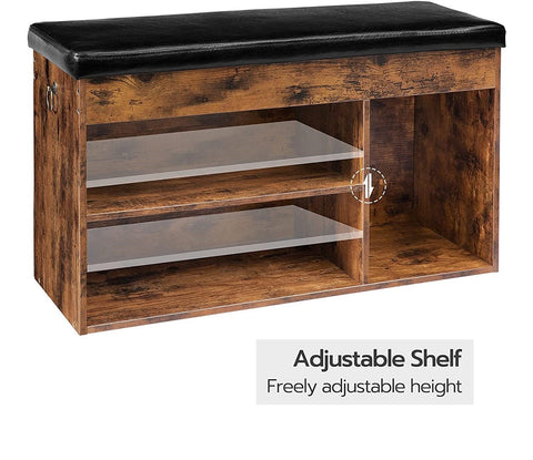 Shoe Storage Bench 60cm L with Padded Cushion, Adjustable Shelf & Concealed Storage - SuperSaverAU - view 2