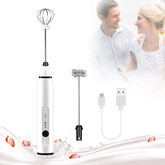 Silver Rechargeable Electric Milk Frother Handheld with 3 Speeds and USB Charging