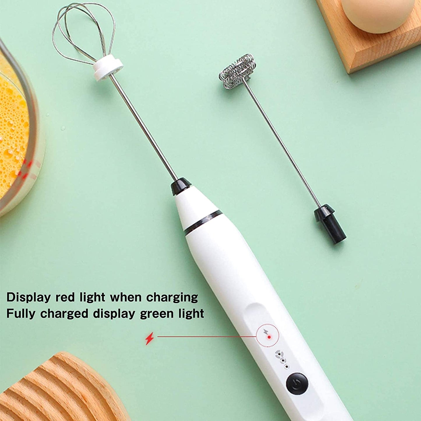 Silver Rechargeable Electric Milk Frother Handheld with 3 Speeds and USB Charging