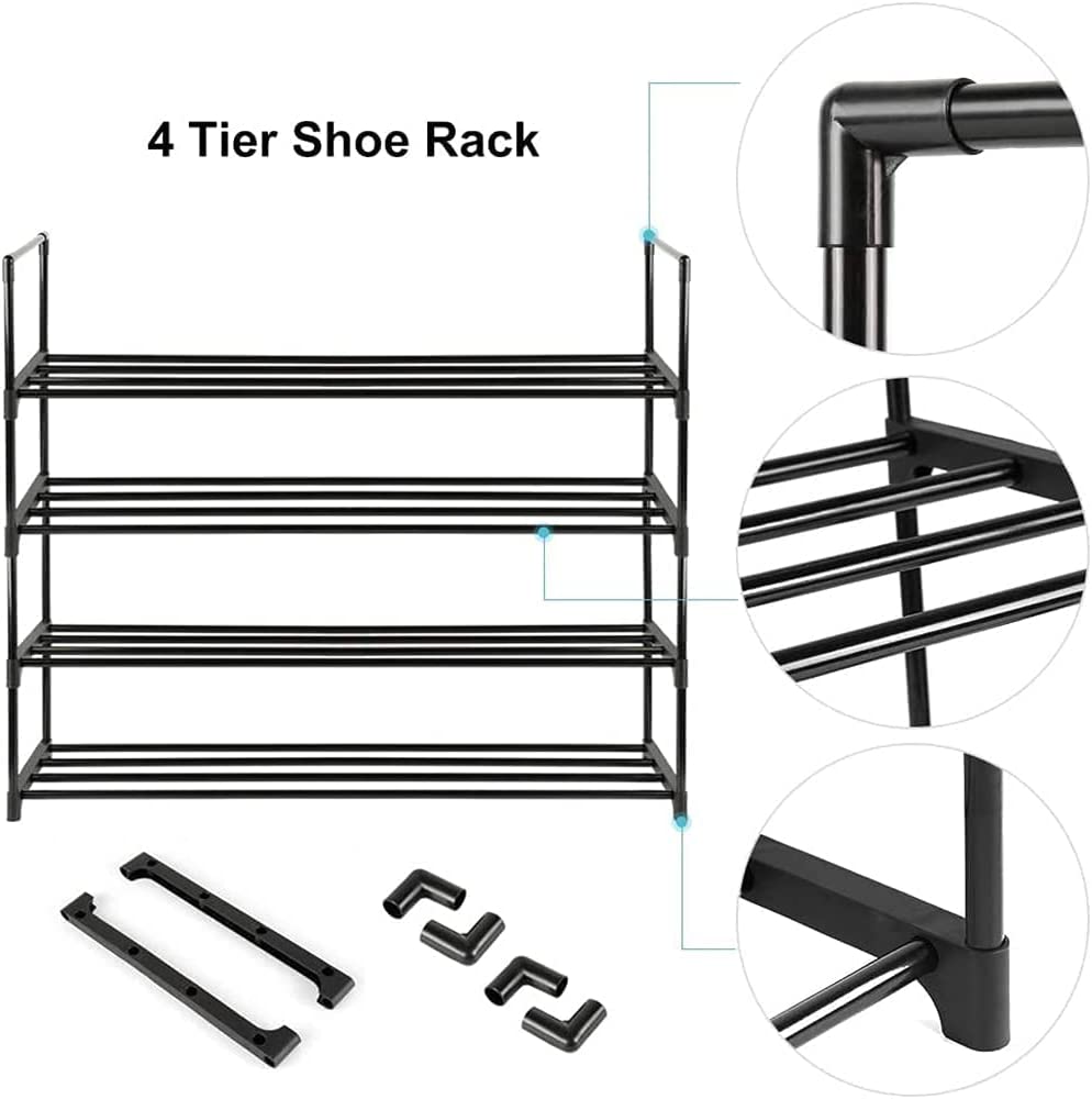 4-Tier Stainless Steel Shoe Rack - Holds 15 Pairs