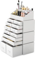 Premium White Makeup Cosmetic Organiser with 12 Drawers and 16 Top Compartments