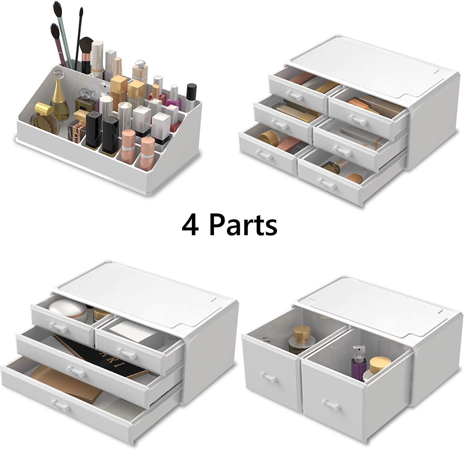 Premium White Makeup Cosmetic Organiser with 12 Drawers and 16 Top Compartments