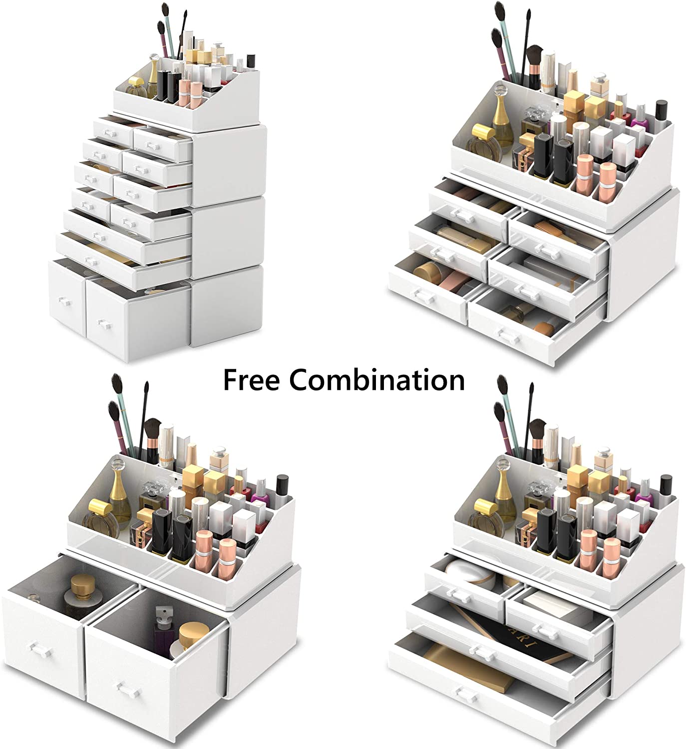 Premium White Makeup Cosmetic Organiser with 12 Drawers and 16 Top Compartments