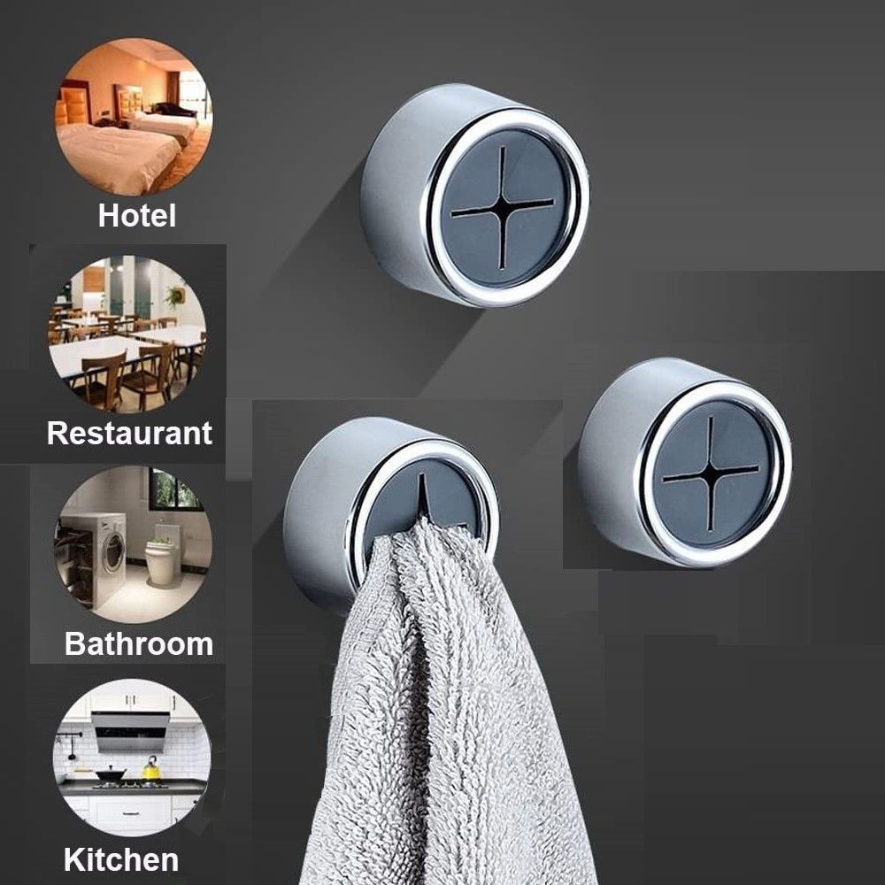 3 Pack Self Adhesive Round Towel Hooks, 4x4x3 cm, Easy Install for Kitchen & Bathroom - SuperSaverAU - view 2