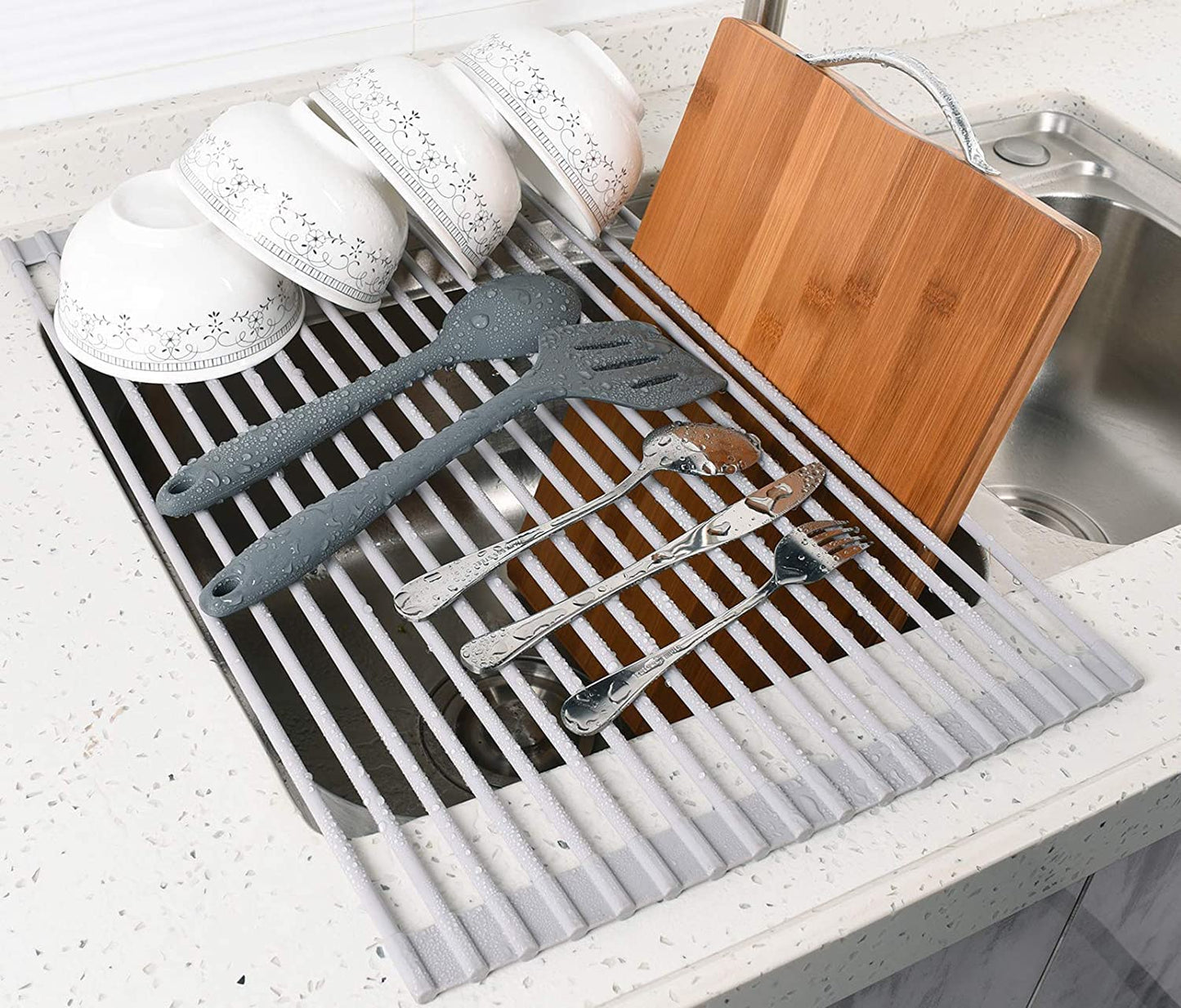 Over The Sink Roll-Up Dish Drying Rack, 52 x 33 cm, Rust-Resistant, Heat Resistant