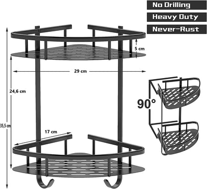 2 Pack Aluminum Adhesive Shower Caddy Corner Shelf, 29x17x35.5 cm, Rustproof, No Drilling