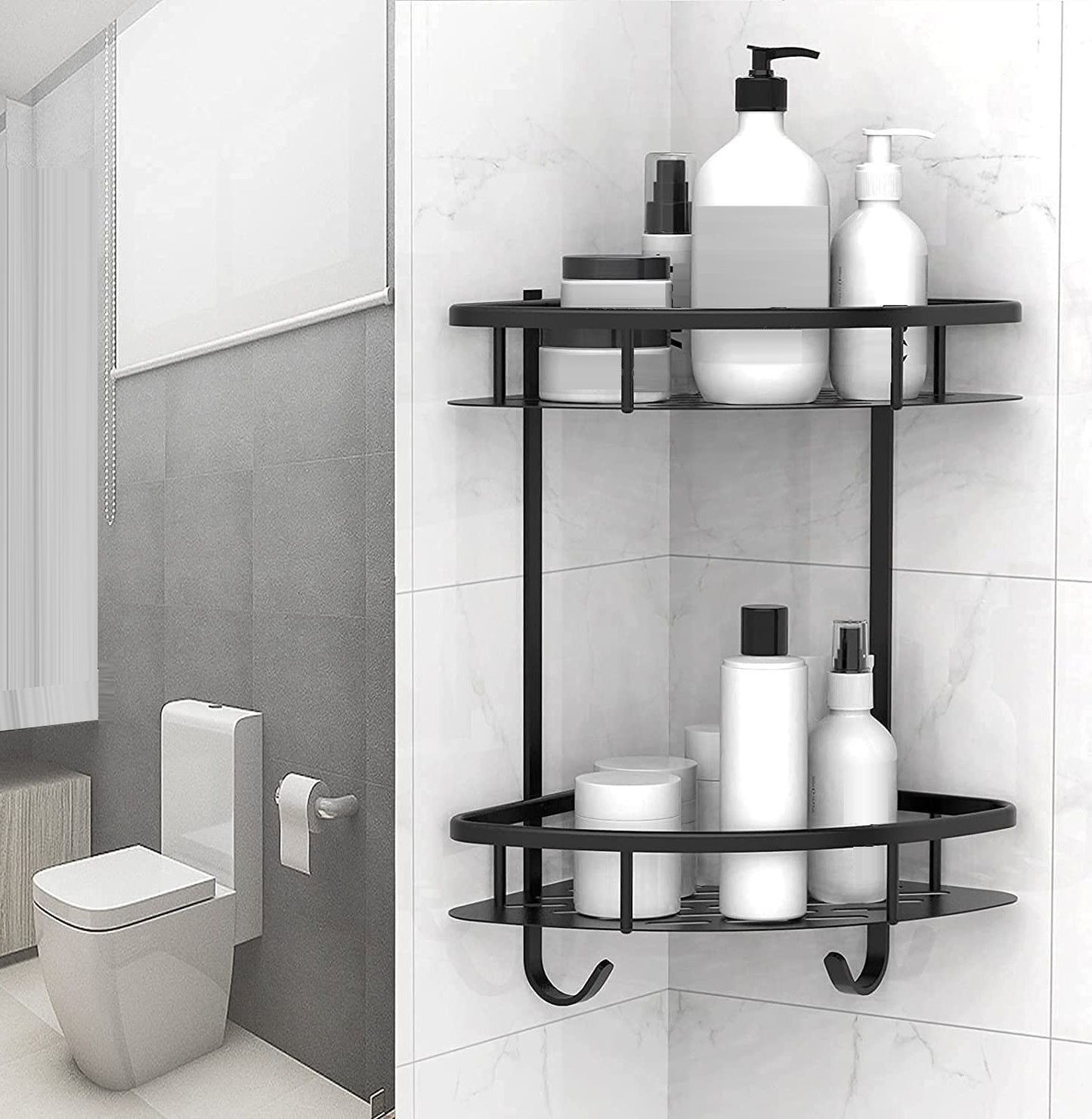 2 Pack Aluminum Adhesive Shower Caddy Corner Shelf, 29x17x35.5 cm, Rustproof, No Drilling