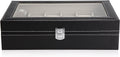 Black PU Leather Watch Organizer Display Storage Box for Men & Women, 12 Slots, Glass Lid, Velvet Lining, 33 x 20 x 8.5 cm - SuperSaverAU - view 2