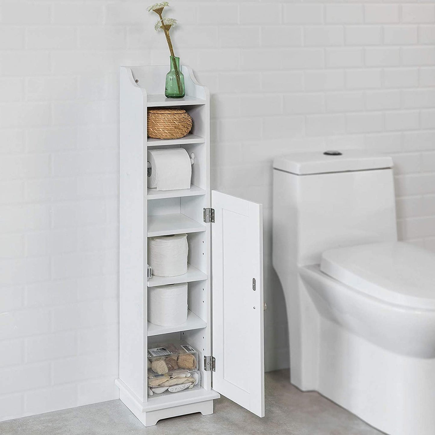 Freestanding Toilet Paper Holder with Storage and Brush Holder