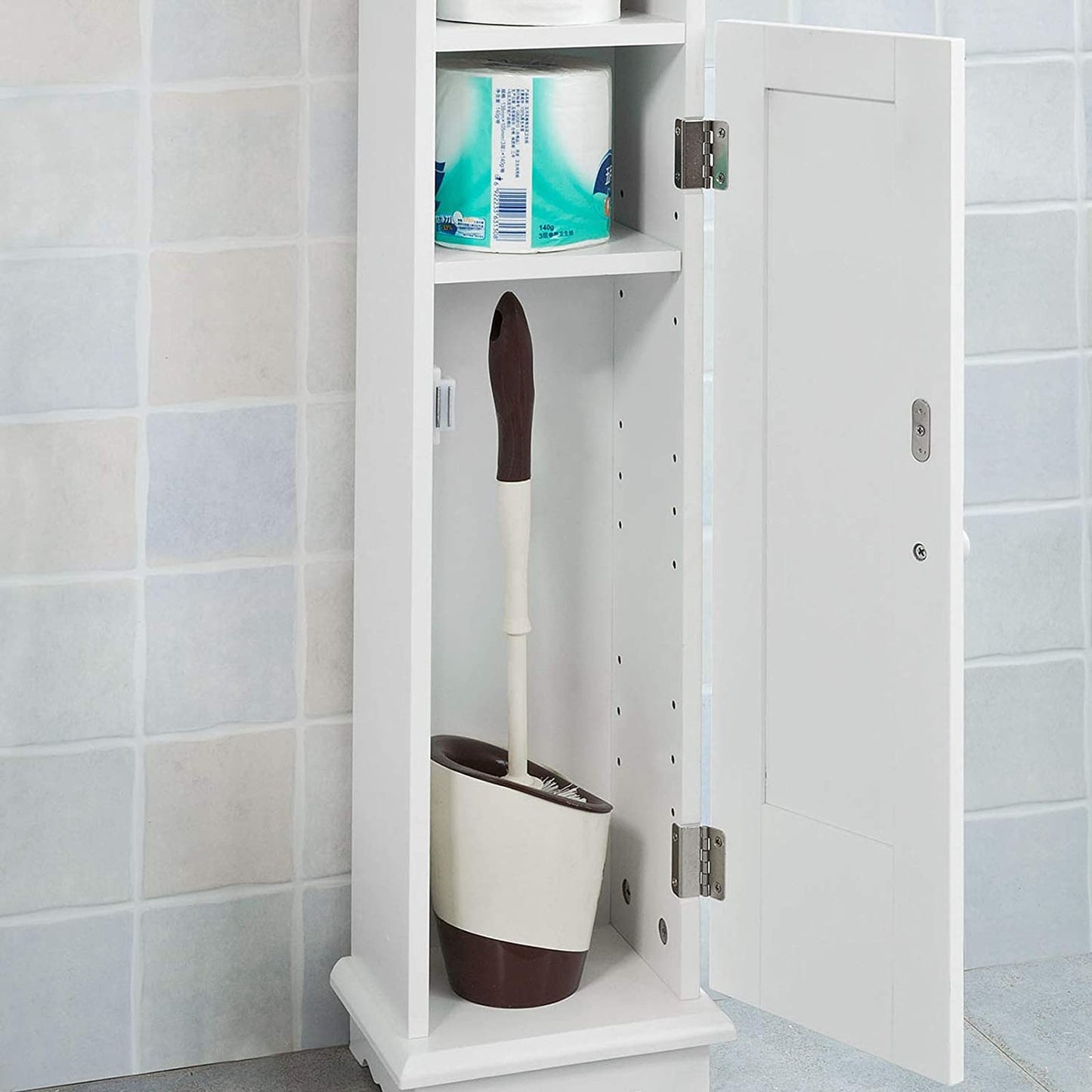 Freestanding Toilet Paper Holder with Storage and Brush Holder