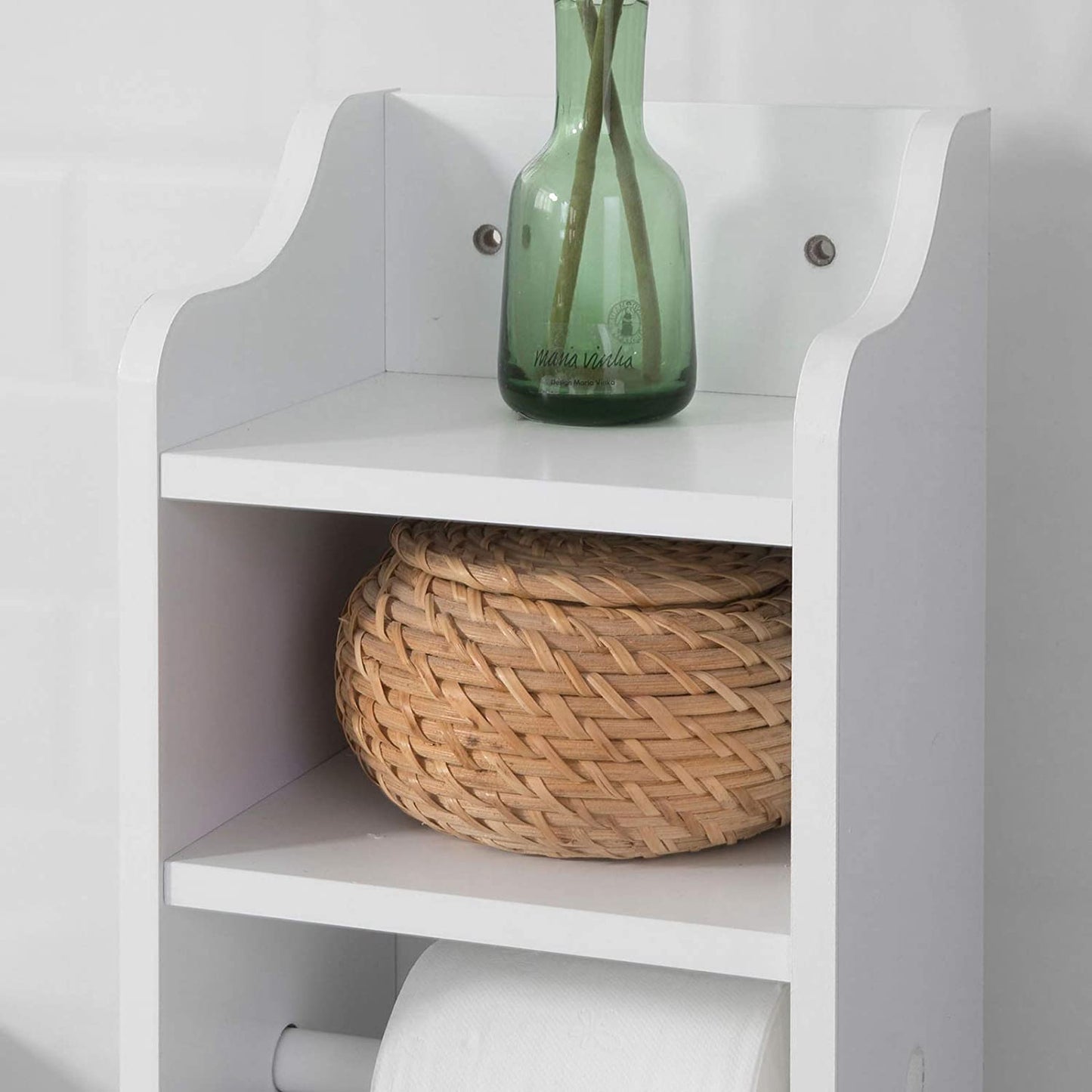 Freestanding Toilet Paper Holder with Storage and Brush Holder