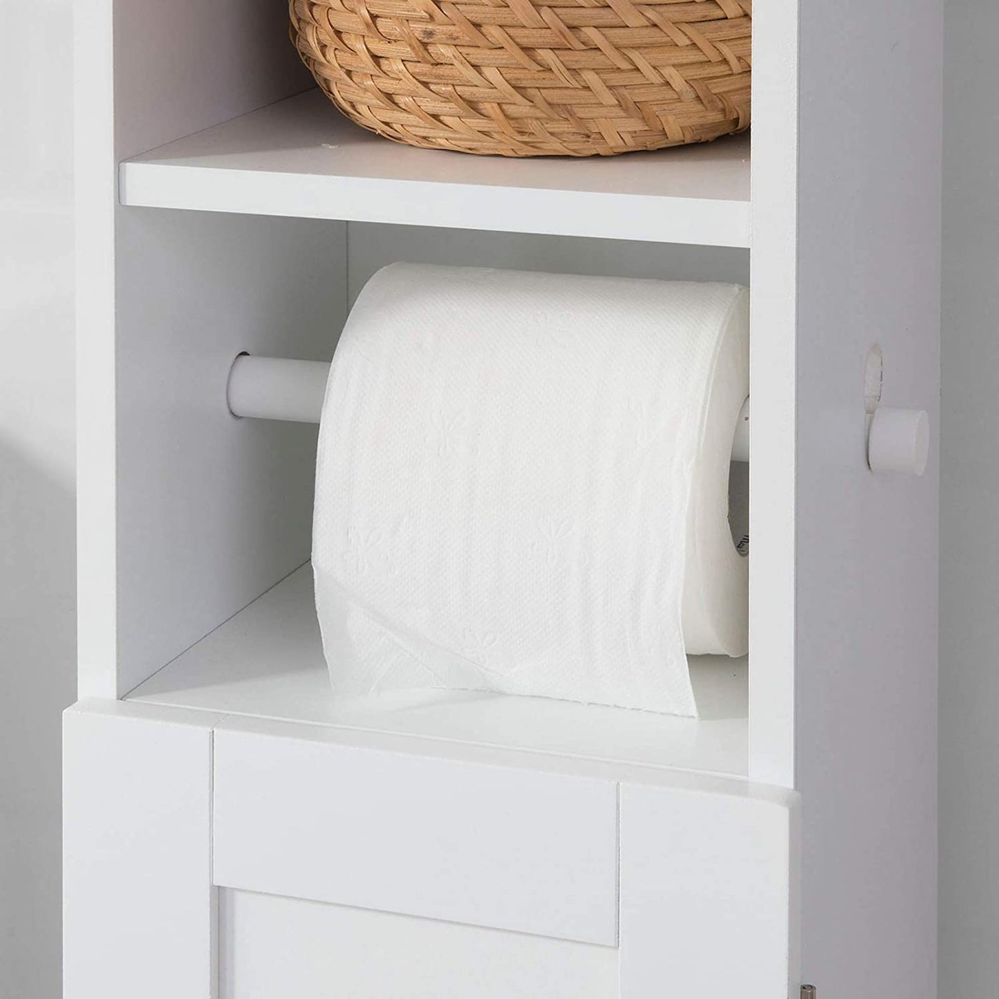 Freestanding Toilet Paper Holder with Storage and Brush Holder