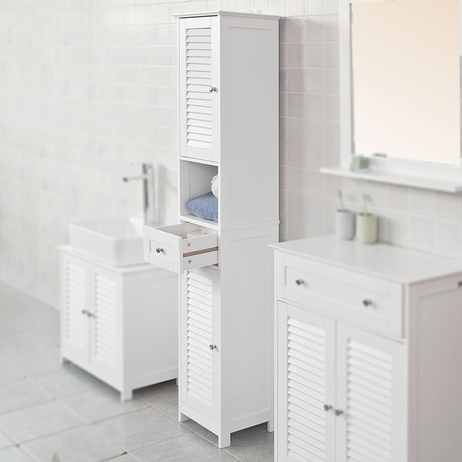 Freestanding Bathroom Cabinet with Adjustable Shelves and Drawer - SuperSaverAU - view 9