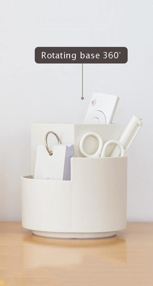 360° Rotating Multi-Functional Pen Holder, 3 Layers, 12x12x12 cm, Grey