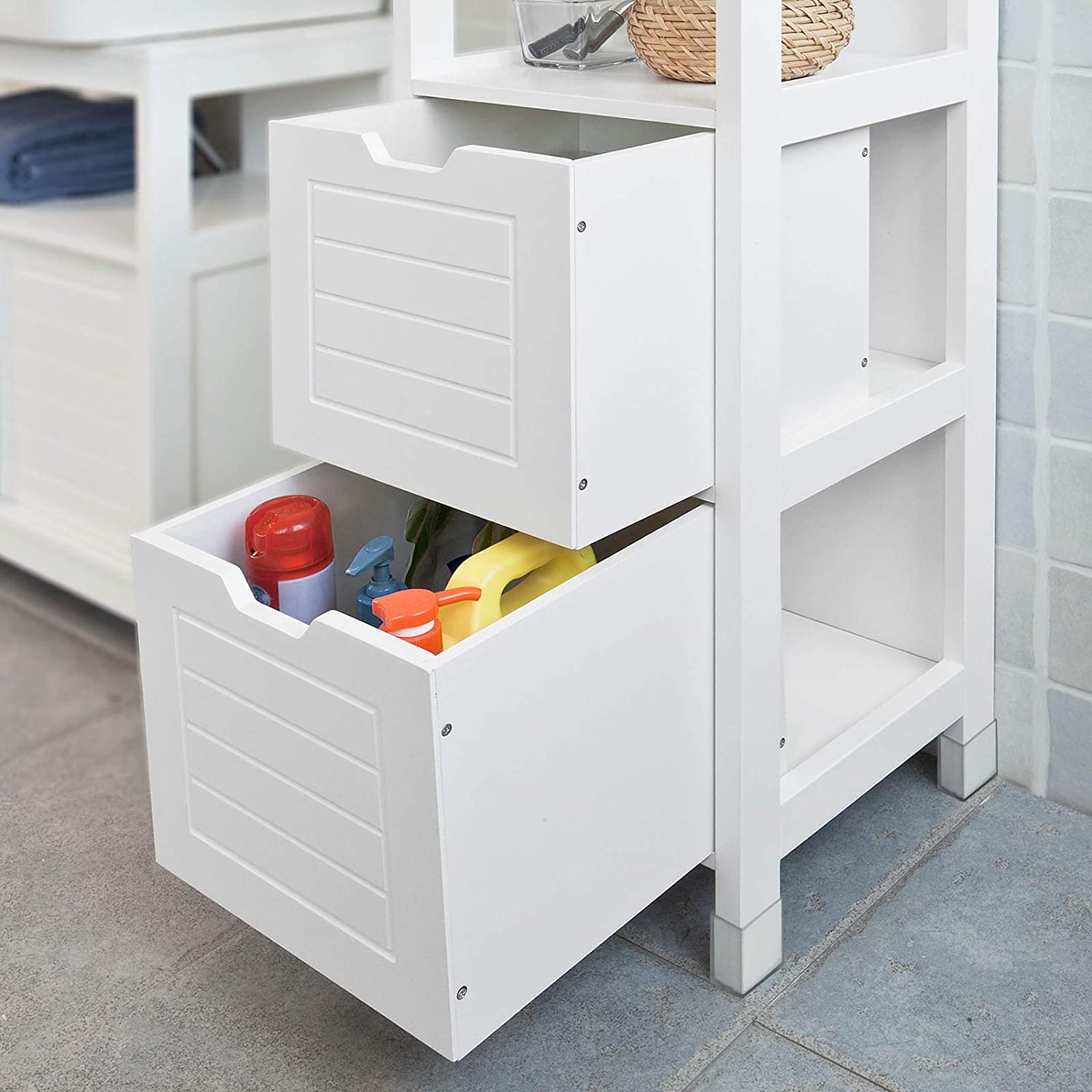Freestanding Tall Cabinet 30 x 30 x 144 cm with 4 Shelves & 2 Drawers - SuperSaverAU - view 3