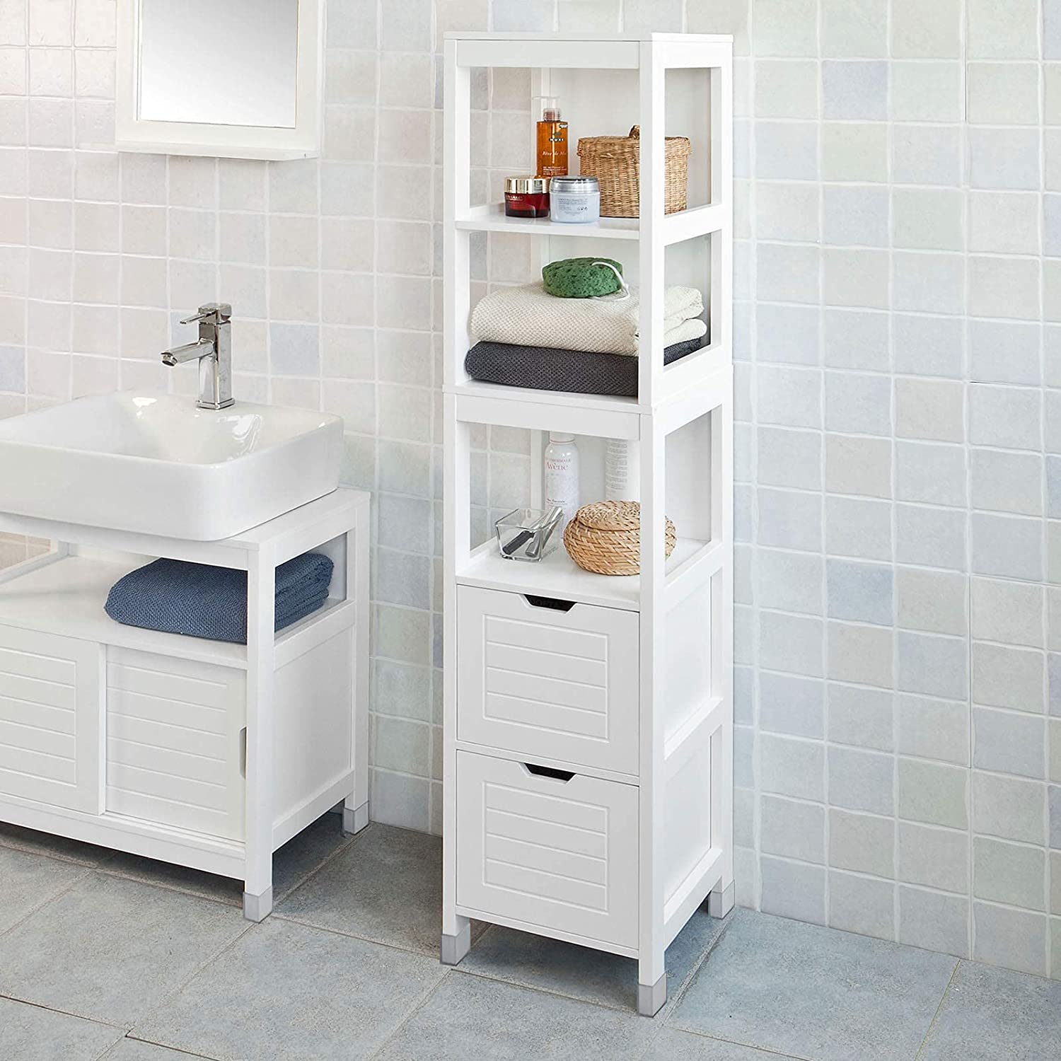 Freestanding Tall Cabinet 30 x 30 x 144 cm with 4 Shelves & 2 Drawers - SuperSaverAU - view 4