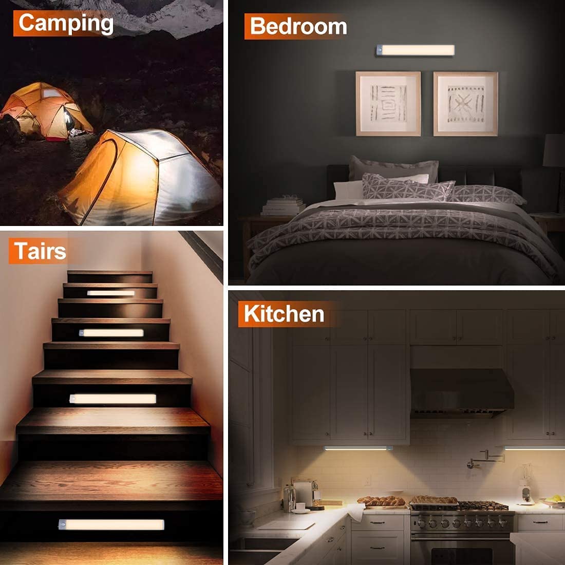 Premium Rechargeable 54 LED Under Cabinet Light with Motion Sensor - Silver, Yellow Light