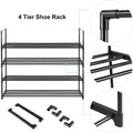 Premium Black 4 Tier Stainless Steel Shoe Rack Holds 16 to 20 Pairs 80cm