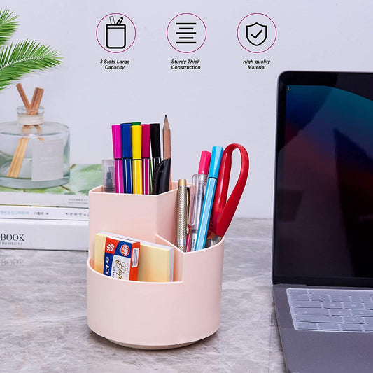Pink 360° Rotating Multi-Functional Pen Holder, 12x12x12 cm, 3 Layers