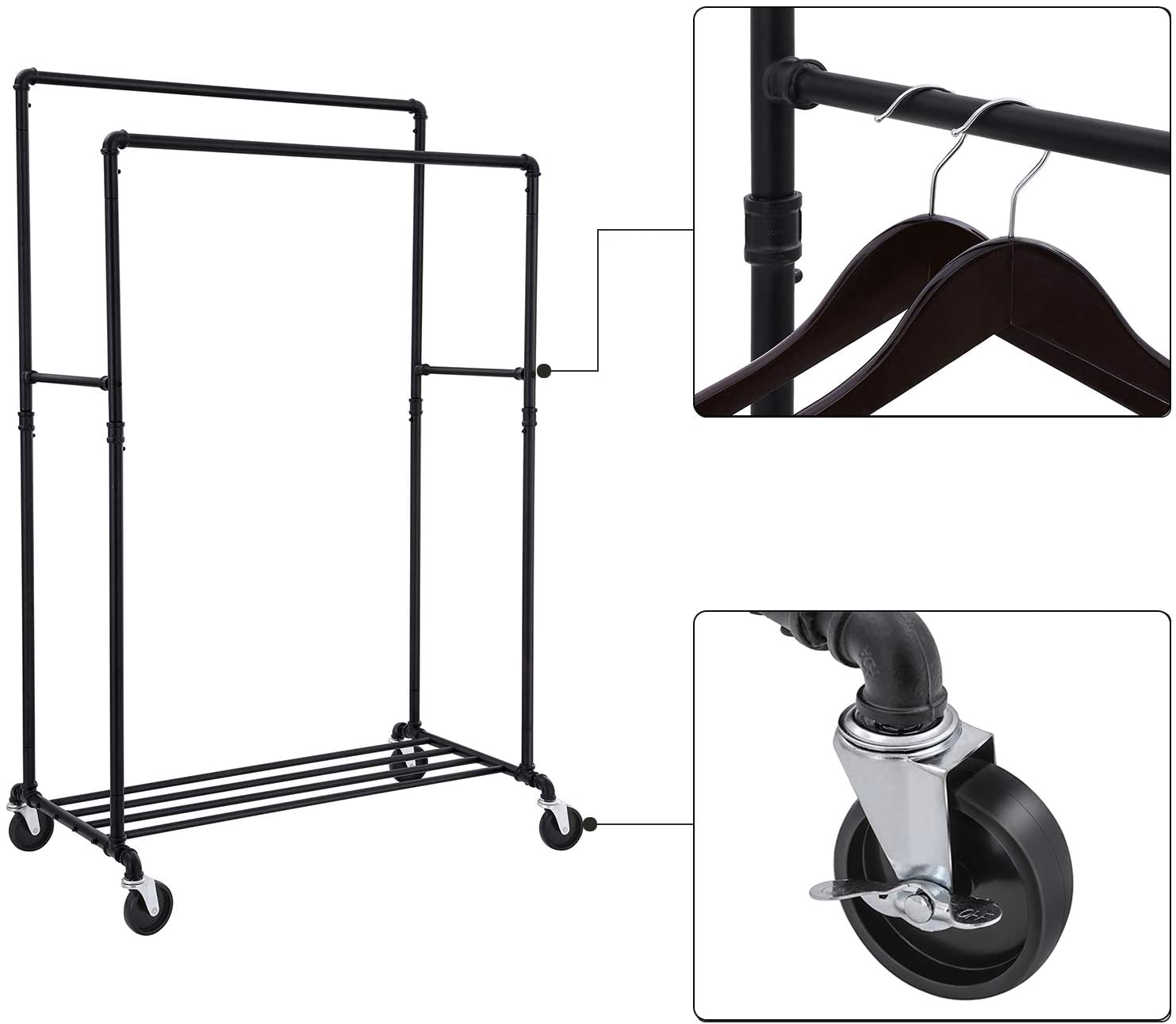 Premium Industrial Pipe Clothes Rack with Wheels - 110kg Load