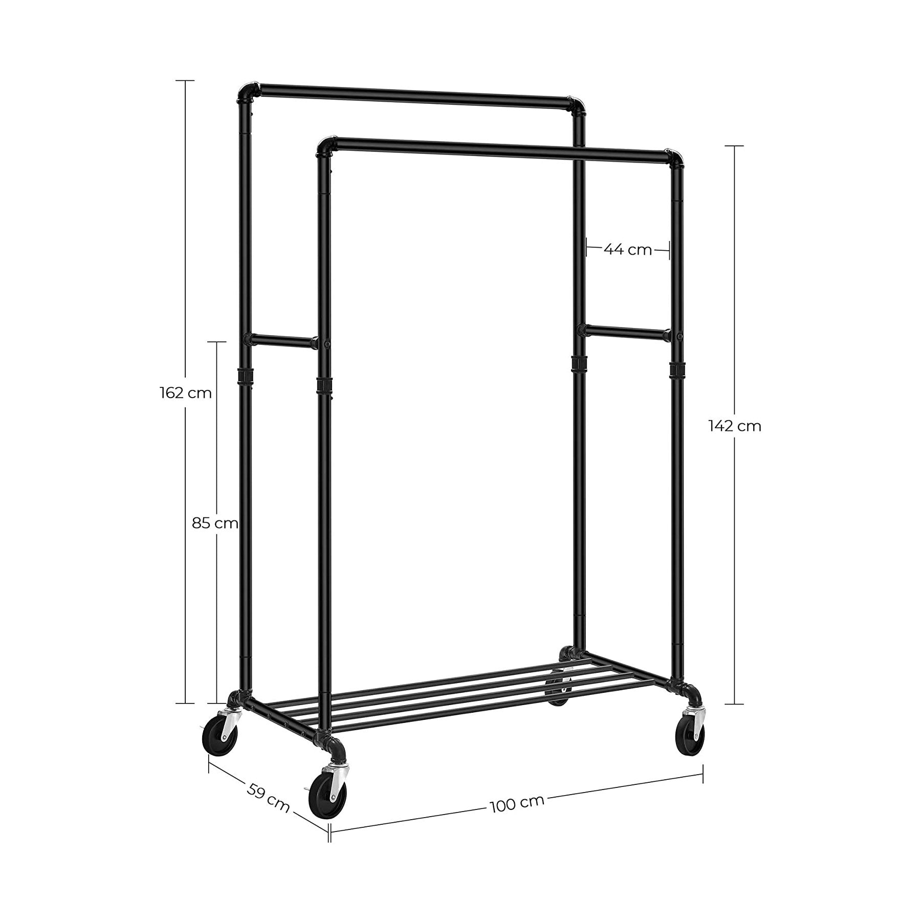 Premium Industrial Pipe Clothes Rack with Wheels - 110kg Load