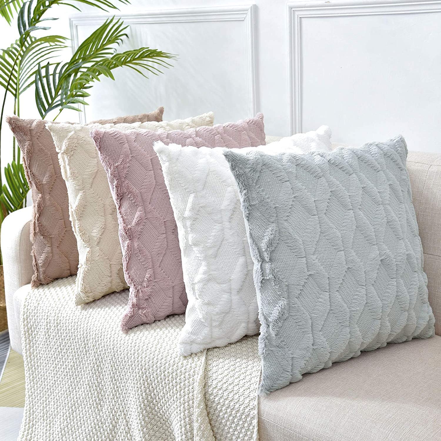 Boho Throw Pillow Covers 45 x 45 cm (Pink) - Soft Faux Fur, Hidden Zipper, Easy Care - SuperSaverAU - view 1