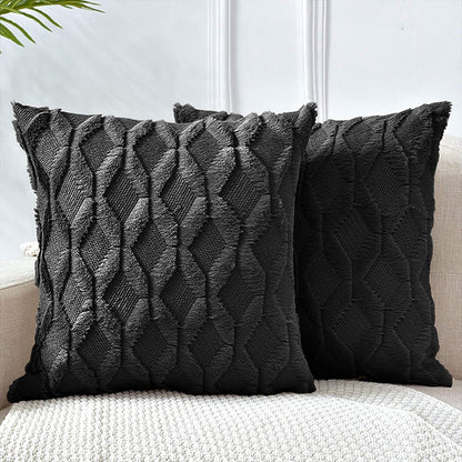 Boho Throw Pillow Covers 2 Pack 45 x 45 cm Black Soft Faux Fur Decorative