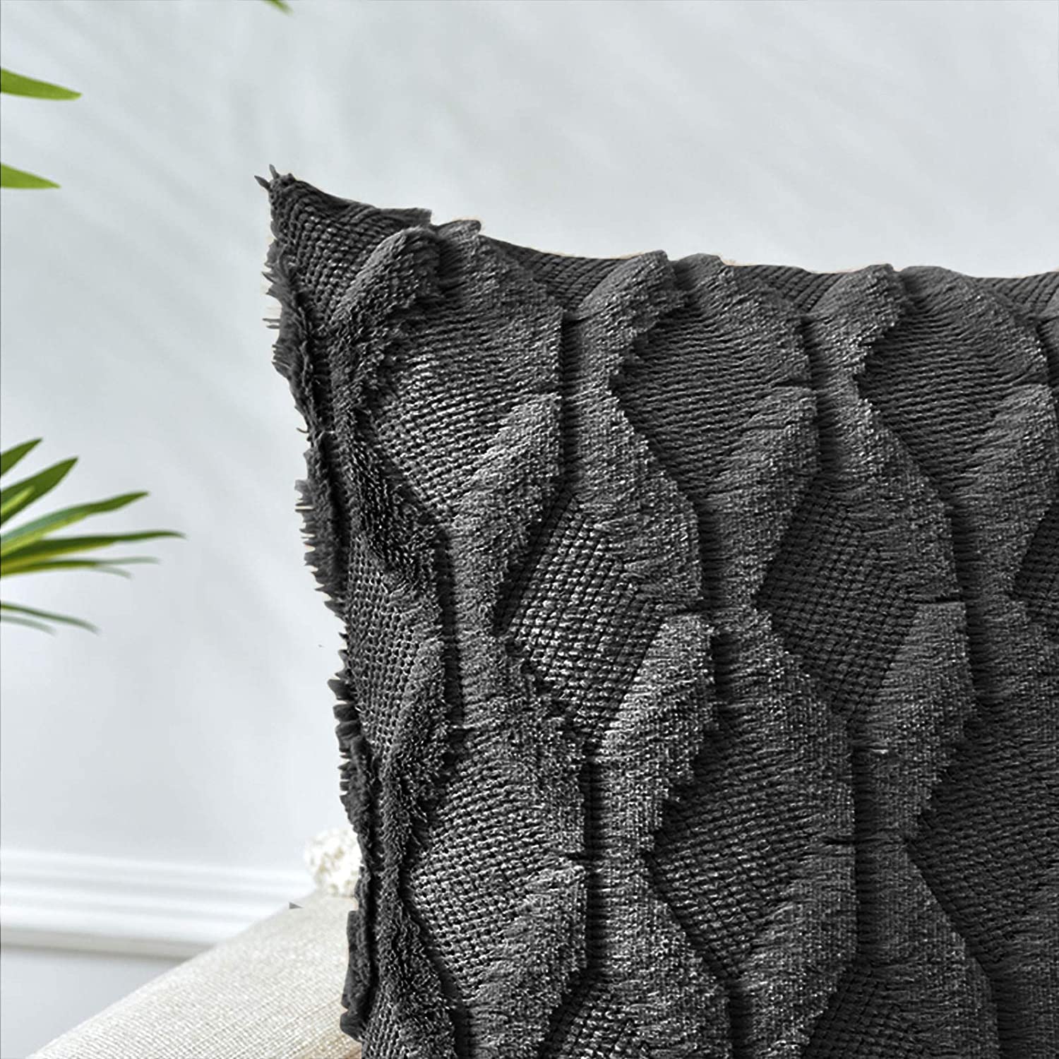 Boho Throw Pillow Covers 2 Pack 45 x 45 cm Black Soft Faux Fur Decorative - SuperSaverAU - view 2