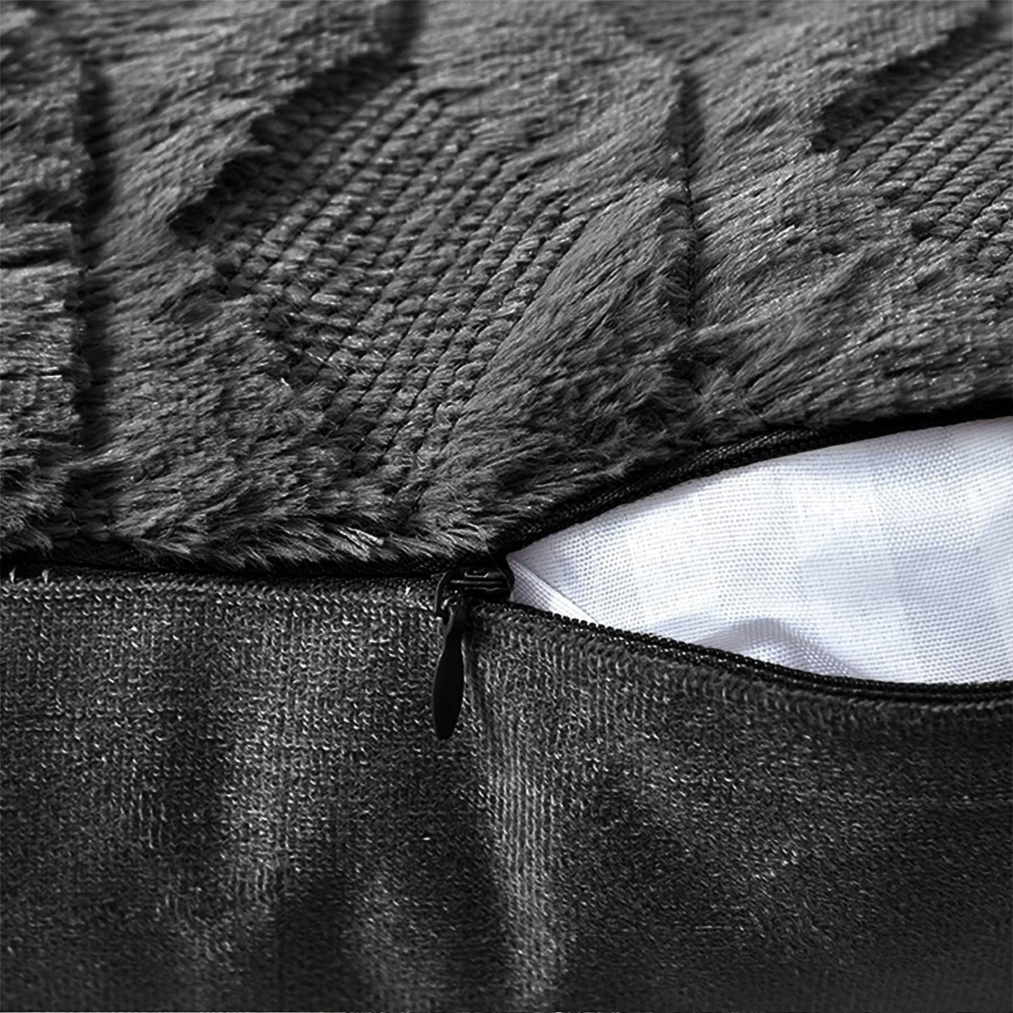 Boho Throw Pillow Covers 2 Pack 45 x 45 cm Black Soft Faux Fur Decorative