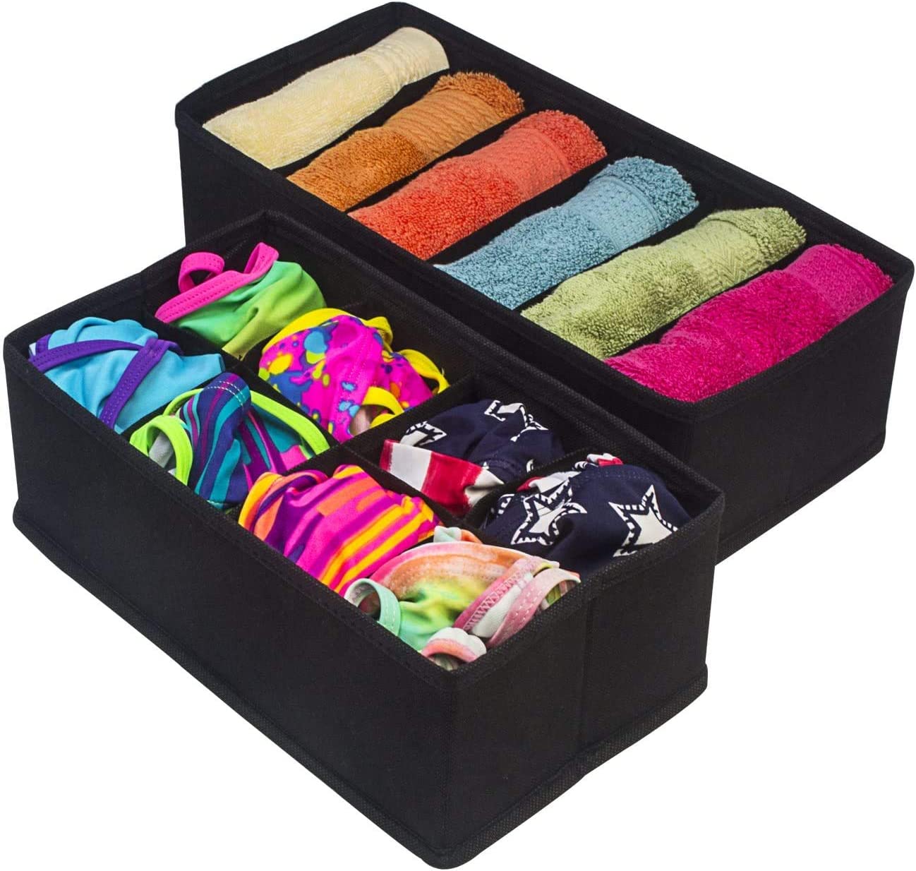 4 Pack Foldable Drawer Dividers Storage Boxes - 34x10x15 cm, Black, Collapsible Organizers