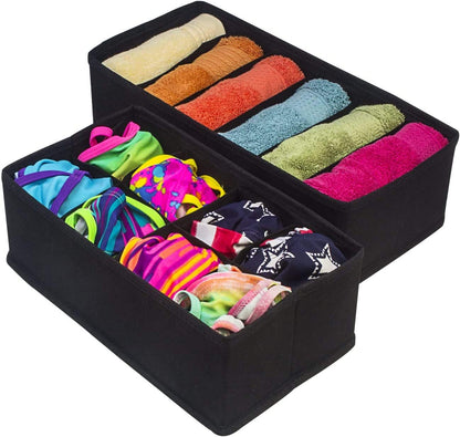 4 Pack Foldable Drawer Dividers Storage Boxes - 34x10x15 cm, Black, Collapsible Organizers