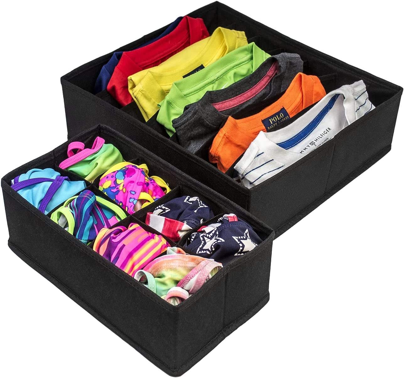 4 Pack Foldable Drawer Dividers Storage Boxes - 34x10x15 cm, Black, Collapsible Organizers - SuperSaverAU - view 3