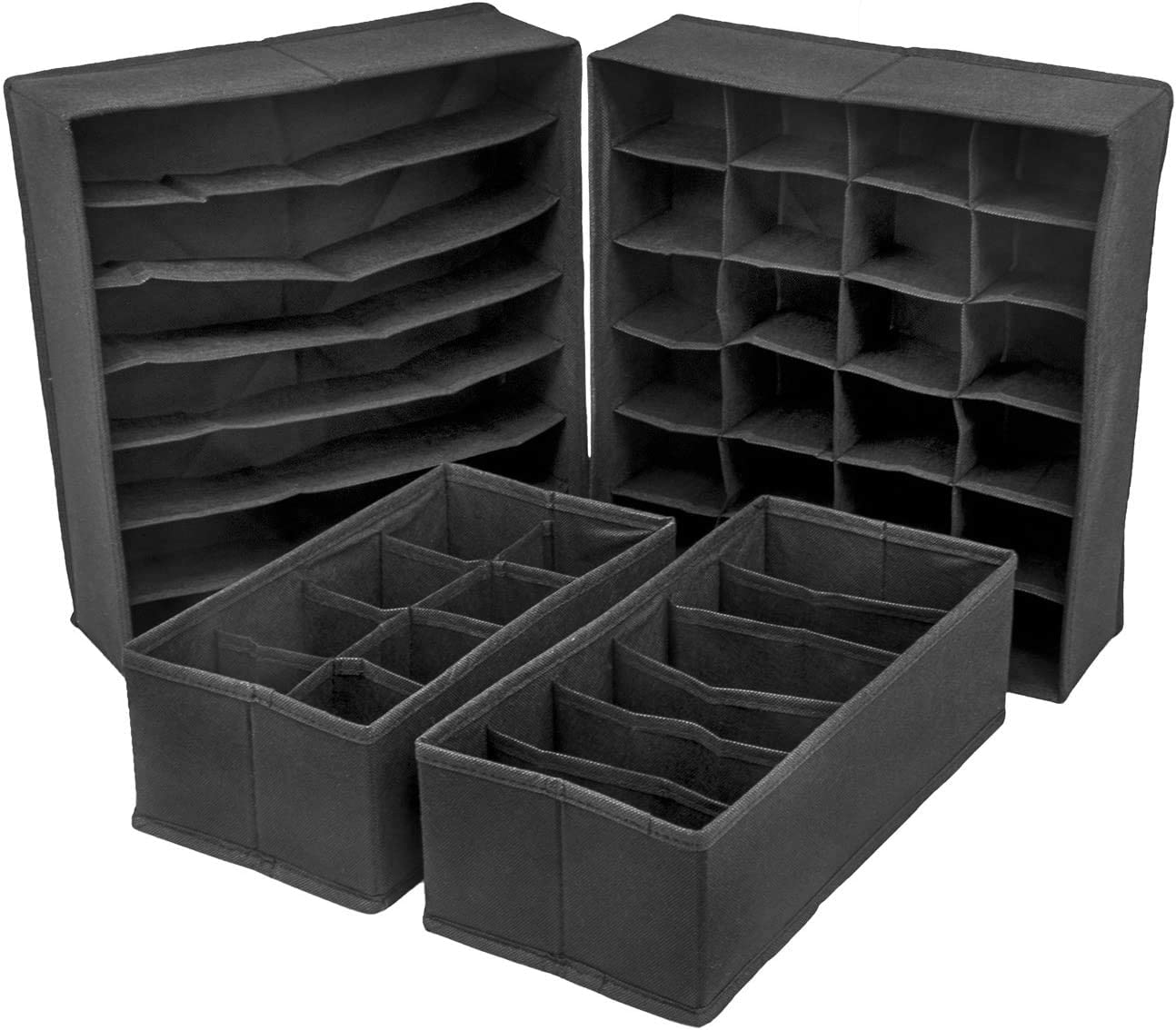 4 Pack Foldable Drawer Dividers Storage Boxes - 34x10x15 cm, Black, Collapsible Organizers