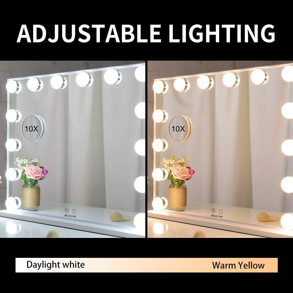 Premium White Hollywood Vanity Mirror 62x51cm with 14 LED Bulbs and 10X Mirror