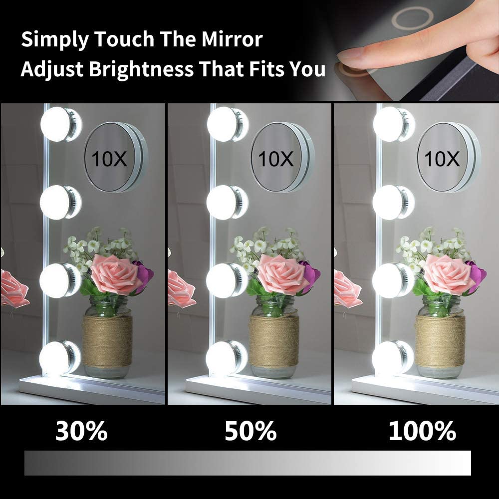 Premium White Hollywood Vanity Mirror 62x51cm with 14 LED Bulbs and 10X Mirror