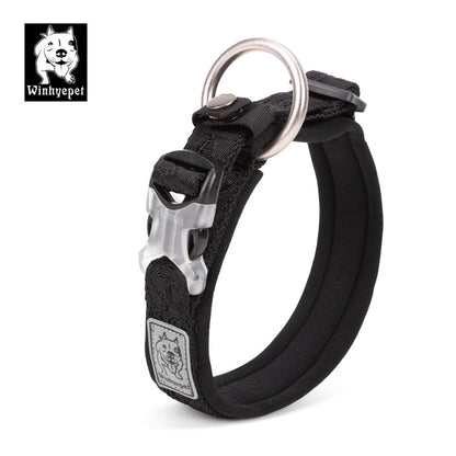 Whinhyepet Black Dog Collar - 3XL, High-Density Polyester, Reflective, Secure O Ring