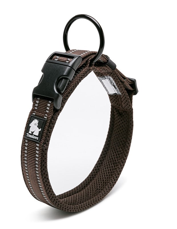 Heavy Duty Reflective Dog Collar Brown S - Safety Lock, Comfortable, Stainless Steel O Ring