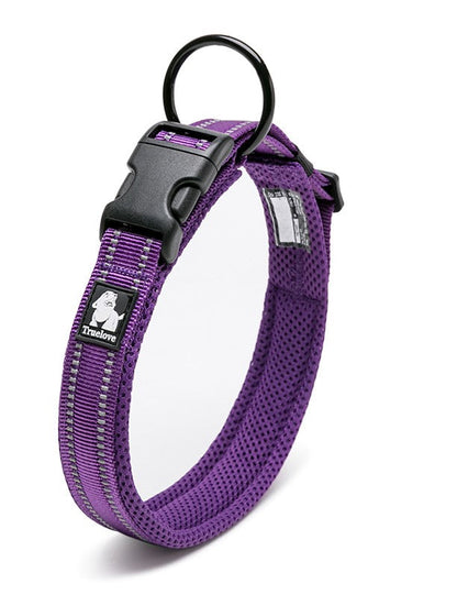 Heavy Duty Reflective Dog Collar Purple XL - Safety Lock, Comfortable, Stainless Steel O Ring