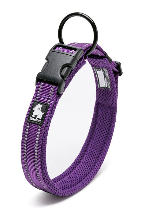 Heavy Duty Reflective Dog Collar Purple XL - Safety Lock, Comfortable, Stainless Steel O Ring