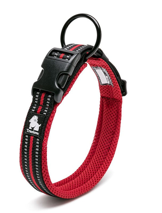 Heavy Duty Reflective Dog Collar Red XL - Safety Lock, Comfortable, Stainless Steel O Ring