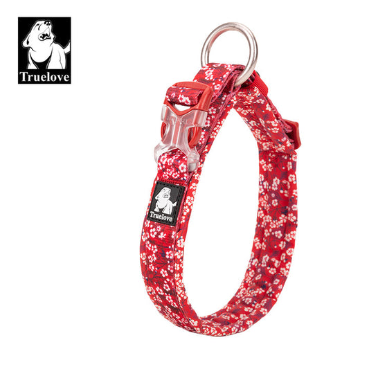 Floral Dog Collar Poppy Red M - Padded, Comfortable, Durable Snap Buckle