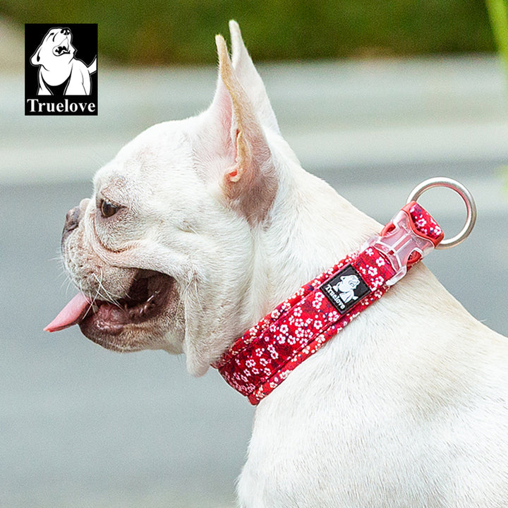 Floral Dog Collar Poppy Red 2XL - Padded, Comfortable, Durable Snap Buckle