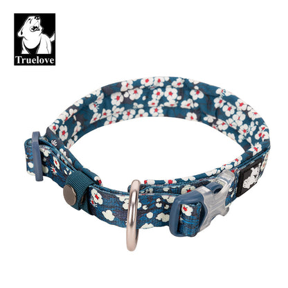 Zap Floral Padded Dog Collar Saxony Blue XS with Snap Buckle and O Ring