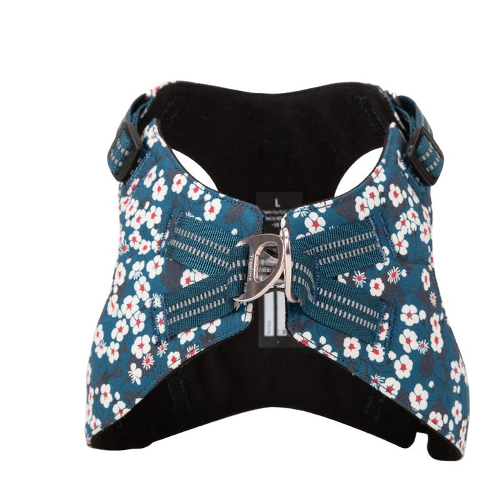 Premium Saxony Blue Floral Reflective Dog Harness Size XS