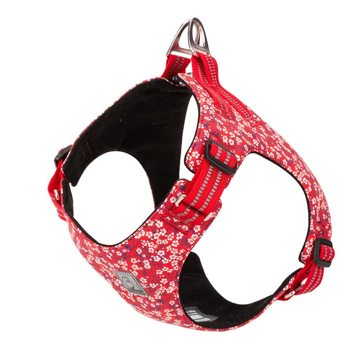 Premium Red Floral Reflective Dog Harness Size 3XS