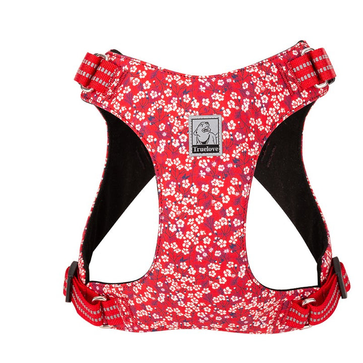 Premium Red Floral Reflective Dog Harness Size 3XS