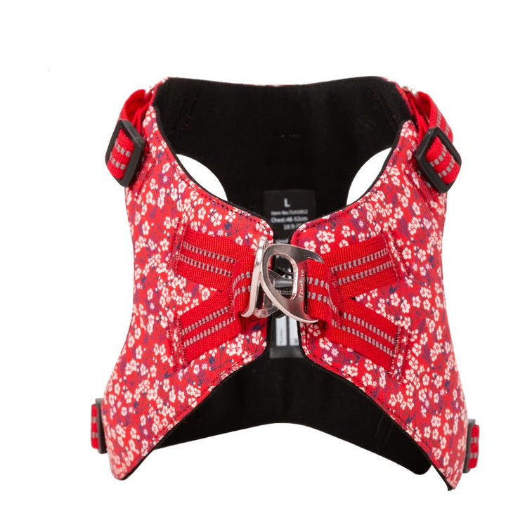 Premium Red Floral Reflective Dog Harness Size 3XS