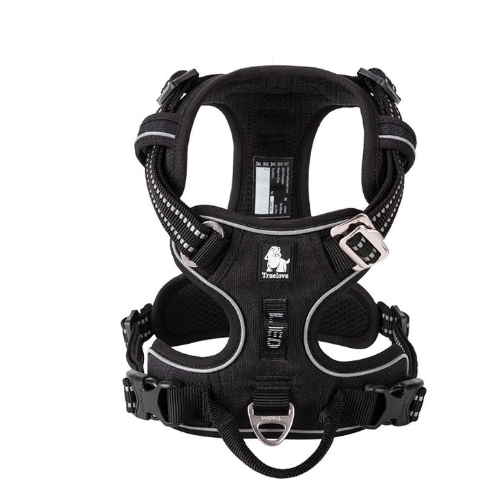 Premium Black Adventurer 3M Reflective No Pull Dog Harness Size L