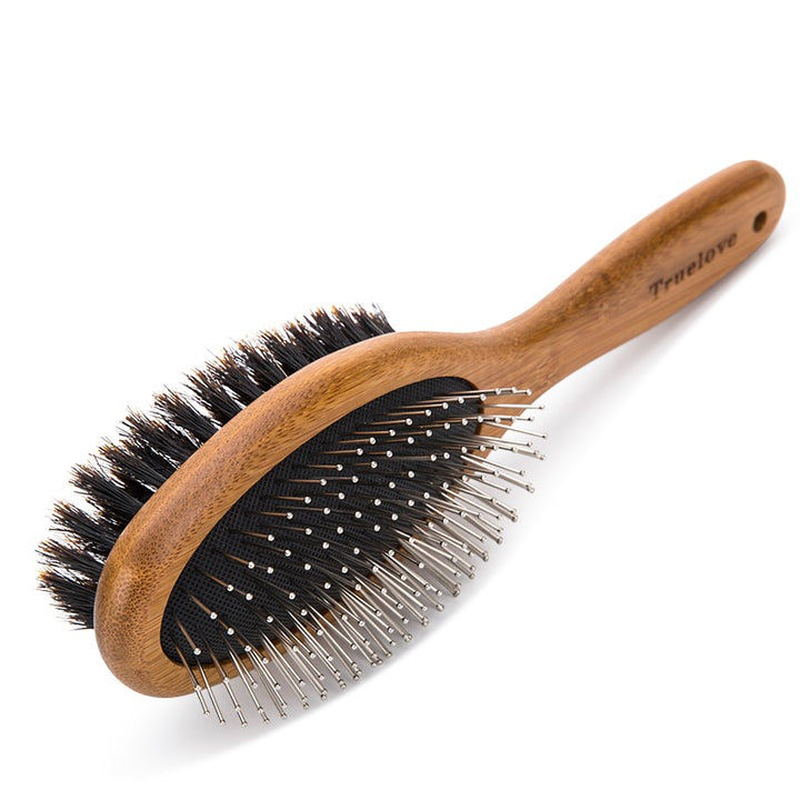 True Love Bamboo Double Brush - Eco-Friendly, Medium to Long Fur, Comfortable